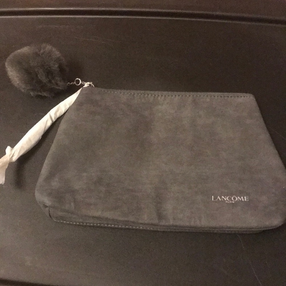 Faux suede Lancôme puff makeup bag
